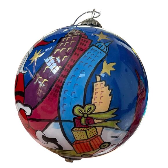 Pier 1 Li Bien Christmas Ornament 2006 Santa Reindeer in City Reverse Painted - Picture 3 of 12